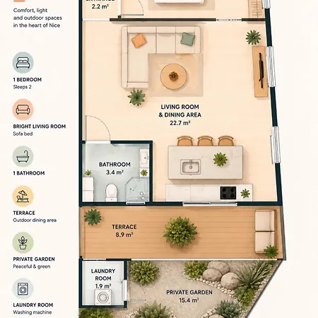 Port De - 2 Pièces Avec Jardin - 4 Personnes Appartamento